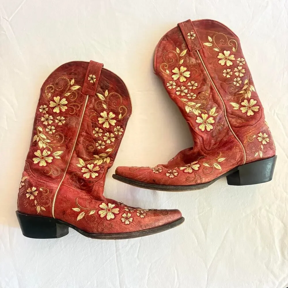 Beautiful red leather cowboy boots